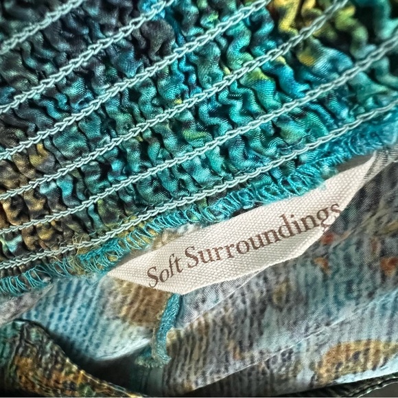 Soft Surroundings Pants Wide Leg Palazzo Cassatt Gilded Blue Multicolor tropical - Picture 13 of 15